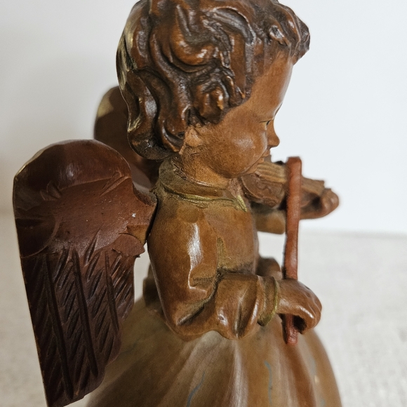 VTG THORENS HAND CARVED PAINTED MUSIC BOX ANGEL PLAYING VIOLIN SWITZERLAND - Picture 7 of 16